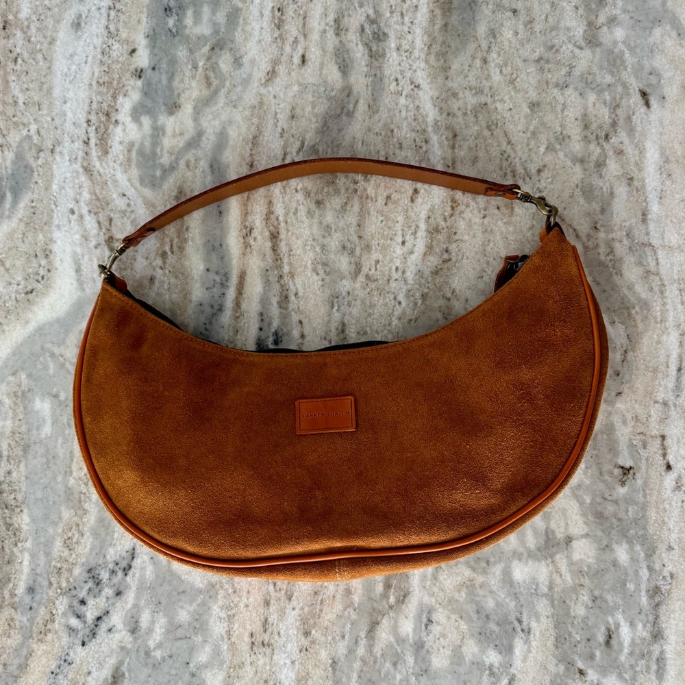 RARE Parker Thatch Luna Caramel Brown Suede Bag